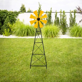 Glitzhome 44" H Metal Wind Spinner Yard Stake, Ornamental Windmill Decor Weather Vane Weather Resistant for Home Outdoor Yard Lawn Garden Farm Backyard, Yellow