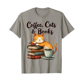 Coffee Cats And Books Lover, For Women & Girls, Funny Coffee T-Shirt