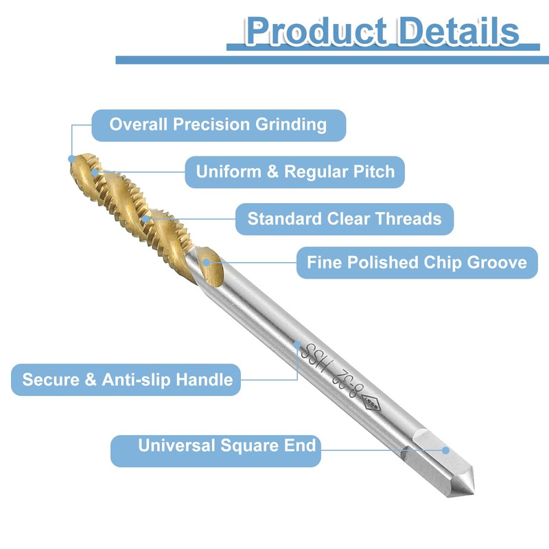 sourcing map 4pcs Spiral Flute Thread Taps, 8-32 UNC H2