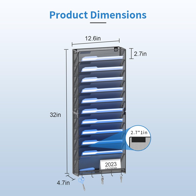OUTWOLF 2Pack 12 Tier Hanging Wall File Organizer with Hooks,