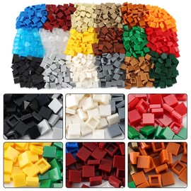 Feleph 1×1 Square Tiles 1000PCS Flat Bricks MOC Pieces and Parts, 18 Colors Bulk Studs Building Accessories for Smooth Surface, Mosaics and Pixel Art Toy Dots Compatible with Major Brands 3070