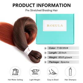 Roeula T1B/350 Pre Stretched Braiding Hair 20 Inch 8 Packs Omber Black to Dark Ginger Braiding Hair Pre Stretched Professional Prestretched Braiding Hair Synthetic (T1B/350, 20 Inch (pack of 8))