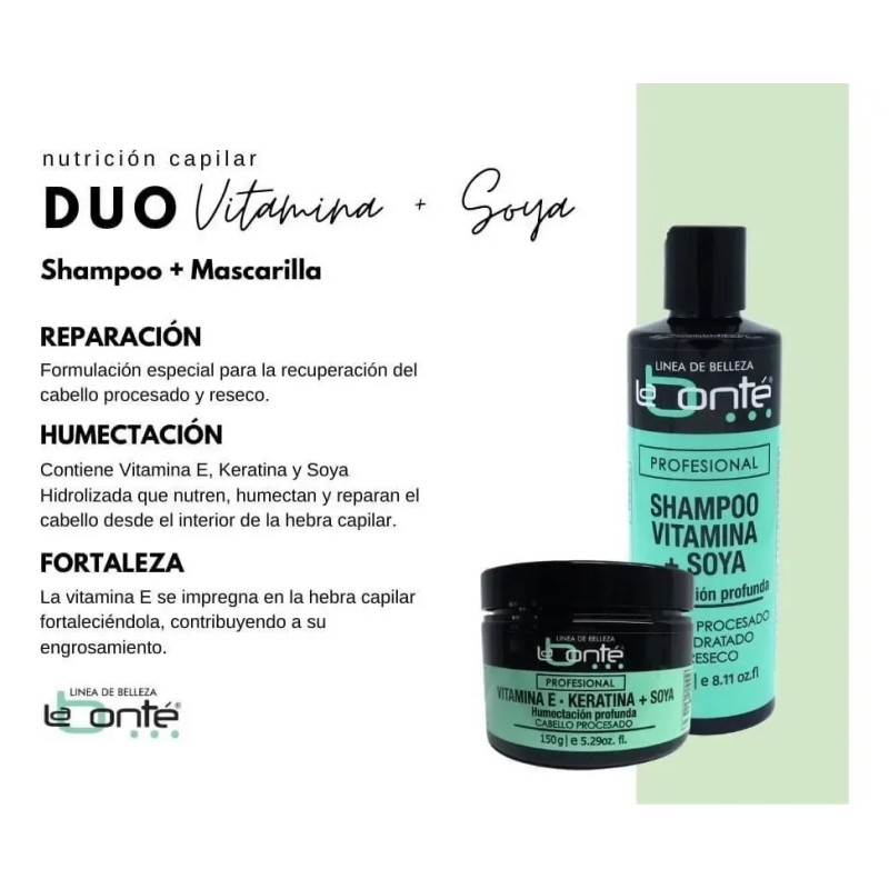 Kit Soya Shampoo,vitamina E Keratina + Seda Cristal Labonte