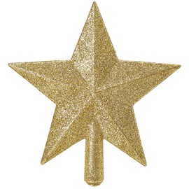 CREATCABIN 5Pcs Star Christmas Tree Topper Ornaments Golden Powder Plastic Glitter Christmas Decoration Pentagram Star Christmas Tree Toppers for New Year Holiday Party Home Decor 5.9x5.4x0.7in