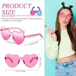 TOODOO 10 Pairs Heart Shaped Sunglasses Rainbow Candy Color Rimless Glasses for Women Party Favor(Pink)
