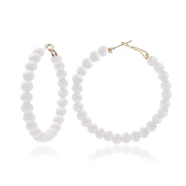 Boho Beaded Hoop Earrings Bohemian Multicolor Candy Acrylic Circle Round Chic Dangle Earrings for Women Statement Ear Jewelry-white