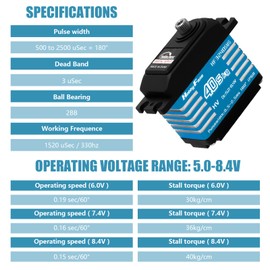 Hobby Fans RC Digital Servo, IP68 Waterproof 40KG Metal Gear Servo High Torque Servo with 25T Servo Horn for 1/12 1/10 1/8 RC Car RC Crawler Robot Boat (Blue)