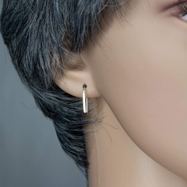 Threader Drop 13mm Arc Minimalist Huggie Hoop Piercing Earrings Horseshoe Wishbone Hoops (Sterling Silver 925/18 gauge/Shiny)