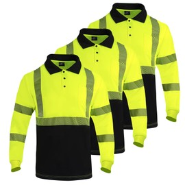 VENDACE 3 Pack Hi Vis Safety Reflective Long Sleeve Polo Shirts for Men ANSI Class 3 High Visibility Construction Work T Shirts(Yellow,XL)