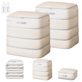 Easortm Comforter Storage Bag - 130L Large Capacity Blanket Storage Bags 4-Layer Ultra Space Saving Self Compression Organizer, Washable Compression Bags for Storage Comforter Blanket, 2-Pack, Beige