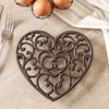 Antique Brown Scrolled Heart Pan Rest Trivet Stand Mothers Day