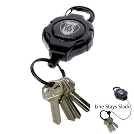 Heavy Duty Retractable Ratchit Keychain Tether Reel for Multiple Keys with Clip (Large Polycarbonate Body) - Stays Extended Kevlar Cord Lanyard Leash - (Carabiner Attachment)