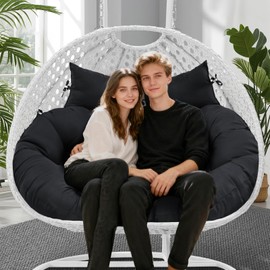 lihtsofty Double Egg Chair Cushion Replacement 55x35in -Thickened Waterproof Removable Double Hanging Egg Chair Cushions, Swing Chair Cushion, indooor/outdoor Patio Hanging Basket Chair Cushions,Black