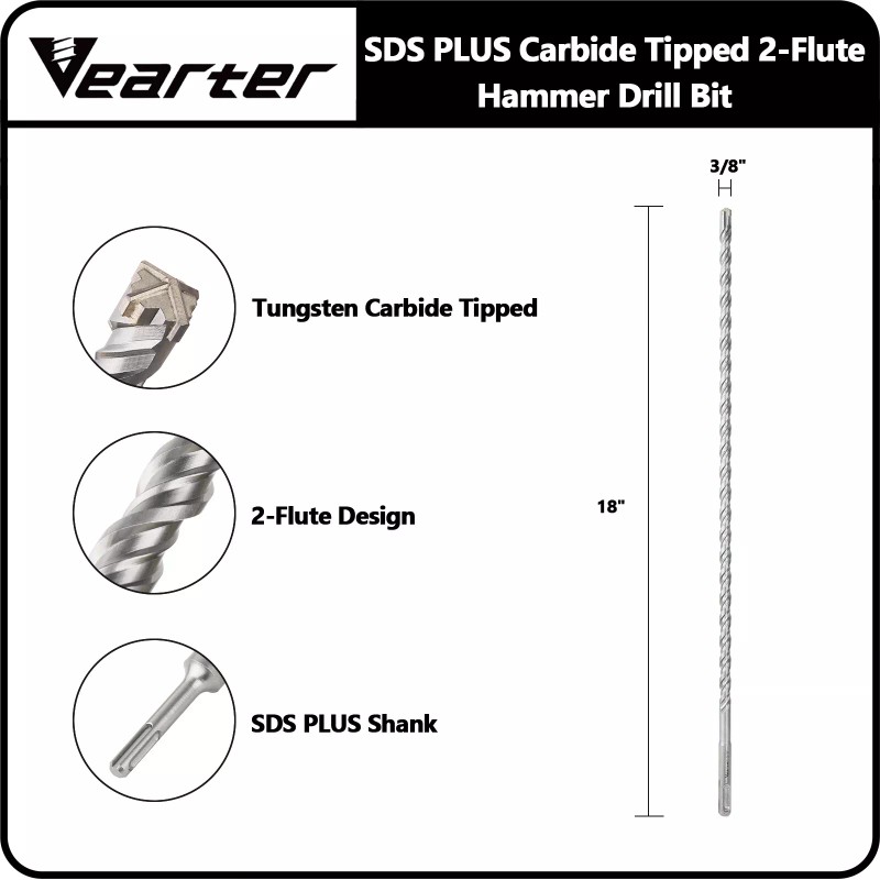 Vearter SDS PLUS 10mm 3/8'' X 18'' Rotary Hammer Drill