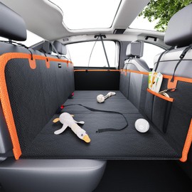 DNYKER Back Seat Extender for Dogs, PU Leather Hard Bottom Dog Car Seat Cover for Back Seat, Waterproof, Scratch Proof and Anti Slip Dog Hammock for Cars and SUVs, Holds 400 lbs
