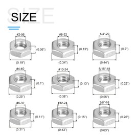 METALLIXITY Hex Nuts Assortment Kit (#2-56, #4-40, #6-32, #8-32, #10-24, #12-24, 1/4-20, 5/16-18, 3/8-16) 280Pcs, 304 Stainless Steel Hexagon Nut Hardware
