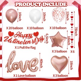 Valentines Day Balloons Kit Glitter Happy Valentines Day Banner Love Balloons Heart Balloons for Valentines Day Decorations Anniversary Wedding Romantic Decorations Special Night