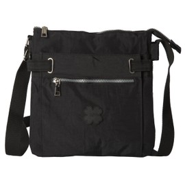 Medium Size Lightweight Fabric Multi Zip Compartment's Womens Messenger Crossbody Shoulder Bag - Ava (Black)