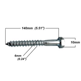 M6 Coach Screws Hex Head Width 10mm Zinc Plated Steel Wood Screw Hexagon Half Thread Self Tapping Lag Bolts Silver Long 5.5inch 6mm x 140mm (5.5" x 0.24") Box of 7 pcs