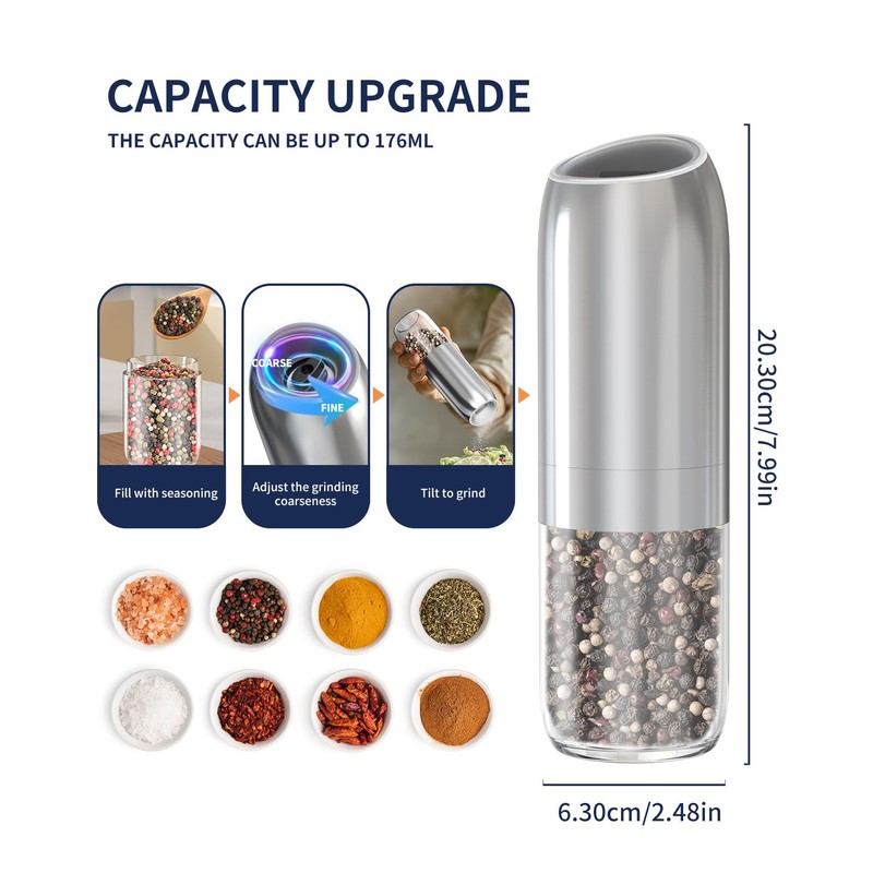 CIRCLE JOY Gravity Electric Salt and Pepper Grinder Set Battery