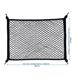 Fousenuk Luggage Net, Car Boot Net, Motorhome, 80 x 60 cm, Extends to 160 x 120 cm with 4 Solid Hooks, Dog Net, Boot Net Bag, Separation Net Luggage Fixation, Storage Load Securing