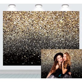 Ruini Polyester Black Gold Glitter Sequin Dots Starry Sky Shiny Backdrop astract Photography Backdrop for Party Wedding Kids Newborn 7x5ft