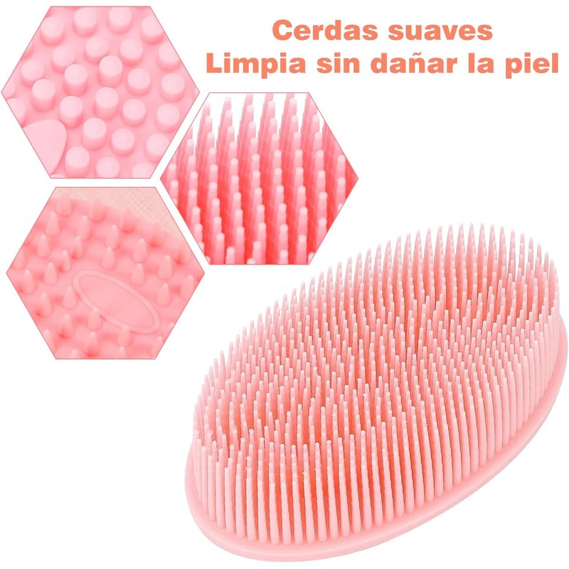 Cepillo Corporal de Silicona y Estropajo Exfoliante Rosa (Set de