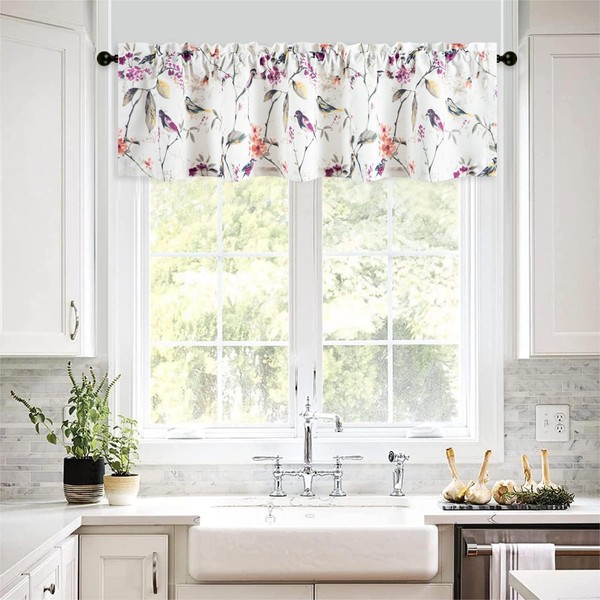 VOGOL Country Style Valance for Living Room, Purple Bird Printed