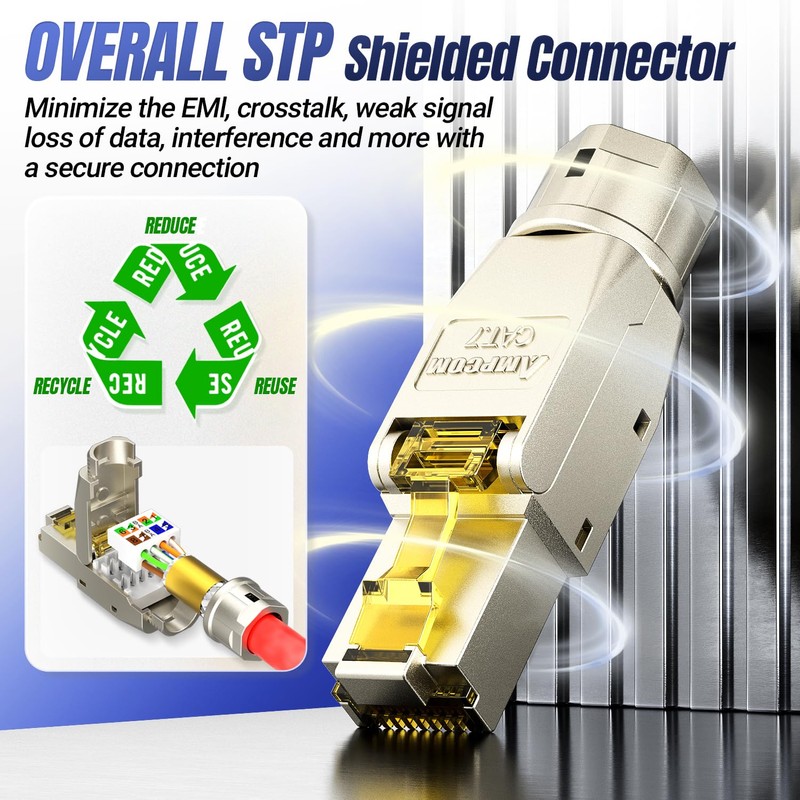 AMPCOM STP CAT7 RJ45 Connector Zinc-Alloy Tool-Free Ethernet Field Termination