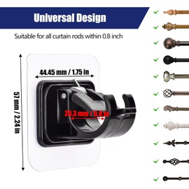 AccEncy 8 PCS No Drill Curtain Rod Brackets Self-Adhesive Rod Holders Sticky Hangers No Drilling Hooks for Wall, Bathroom, Kitchen (Black)