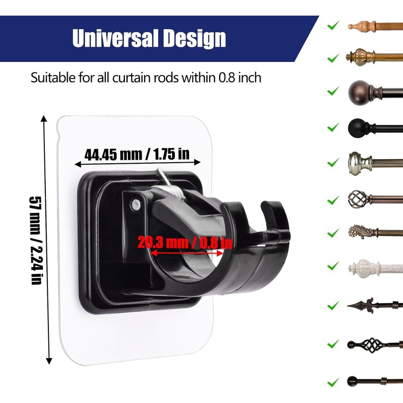 AccEncy 8 PCS No Drill Curtain Rod Brackets Self-Adhesive Rod