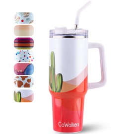 Taza de Viaje Aislada de 40 oz,Taza Térmica de Acero Inoxidable con Manija, Tapa y Pajita sin Fugas,Mantiene Caliente o Frío para Café, Batidos, Té Helado y Más (Cactus)