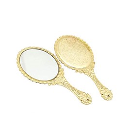 Jiuniu Handheld Mirror with Handle Vintage Compact for Personal Makeup Vanity Hand Held Mirror Tone Victorian Vanity Mirror