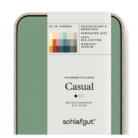 Schlafgut Casual Fitted Sheet, 90 x 190 cm to 100 x 200 cm, Mid Green, Fitted Sheet Made from 100% Organic Cotton
