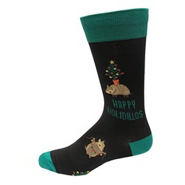 Hot Sox Men's Happy Holidillos Crew Sock 1 Pair, Black, Men's Fit Shoe Size 6.5-12