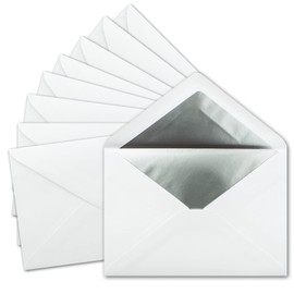 10 x DIN C5 envelopes, 15.7 x 22.5 cm, in white with silver silk lining, wet seal, blank envelopes, postal envelopes without window in C5 format, brand: FarbenFroh by Gustav Neuser.