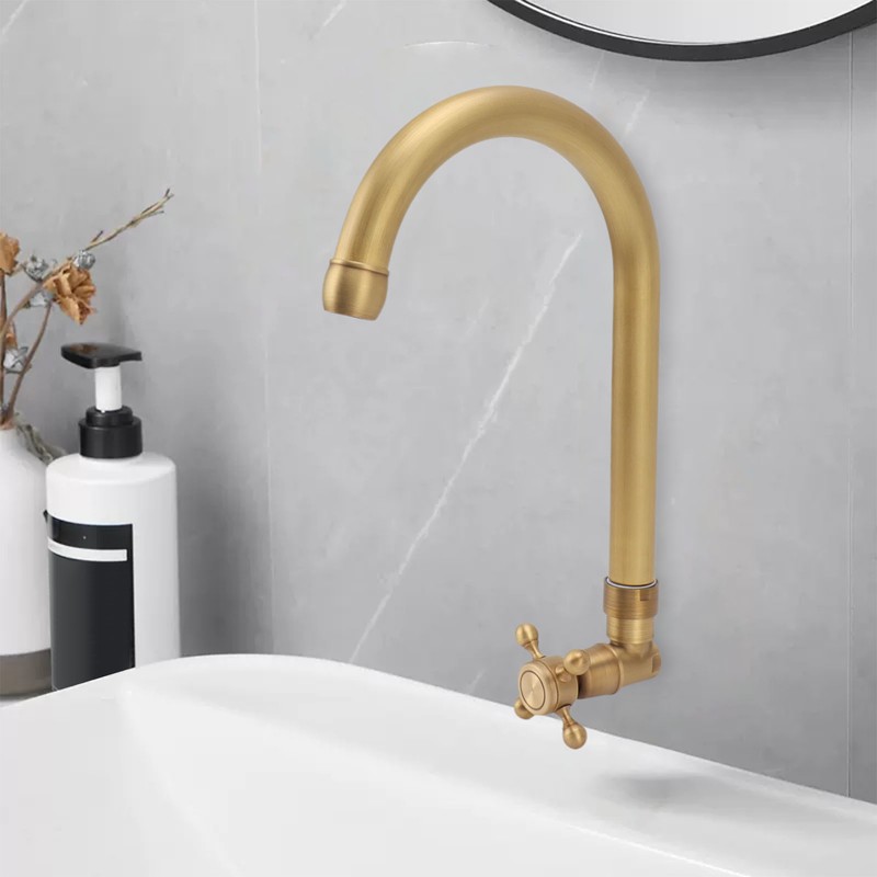 Antique Brass Basin Faucet with Cross Knob Single Handle Faucet