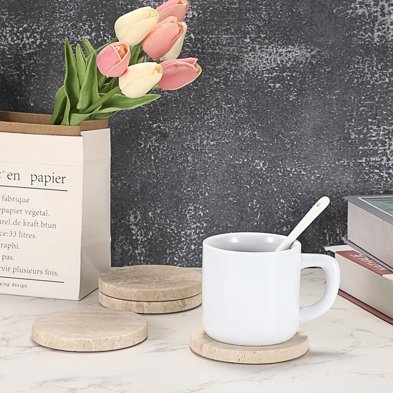 BSTKEY Marble Coasters Round Coasters Insulation Pad Cup Stand Non-Slip