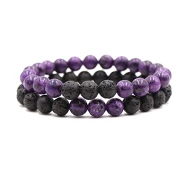 FORUBUS 2Pcs Lava Rock Beaded Bracelet Set – Essential Oil Diffuser Jewelry with Natural Stone Beads for Aromatherapy, Yoga, Meditation, and Stress Relief, Stretchy Bracelets for Women Men-white lava