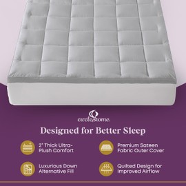 CirclesHome Mattress Pad - Twin Size Mattress Topper with Anti-Slip Anchors - 100% Cotton Filled with Alternative Down Filling - Soft Feel, Comfortable, Breatheable, and Assists with Back Relief
