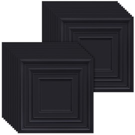 Landical 20 Pcs 2 x 2 ft Black PVC Plastic Drop Ceiling Tiles 24 x 24 x 0.8 Inch Ceiling Panels Decorative Cover 80 Sq. ft for Office Bathroom Living Room Bedroom