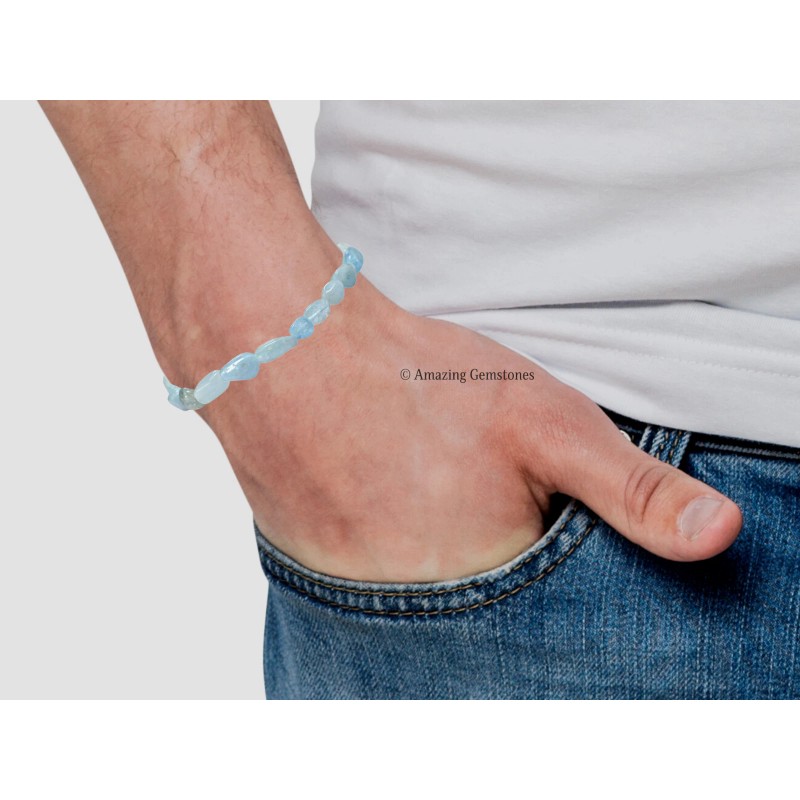 Amazing Gemstones Aquamarine Crystal Tumbled Bracelet - Stretchable
