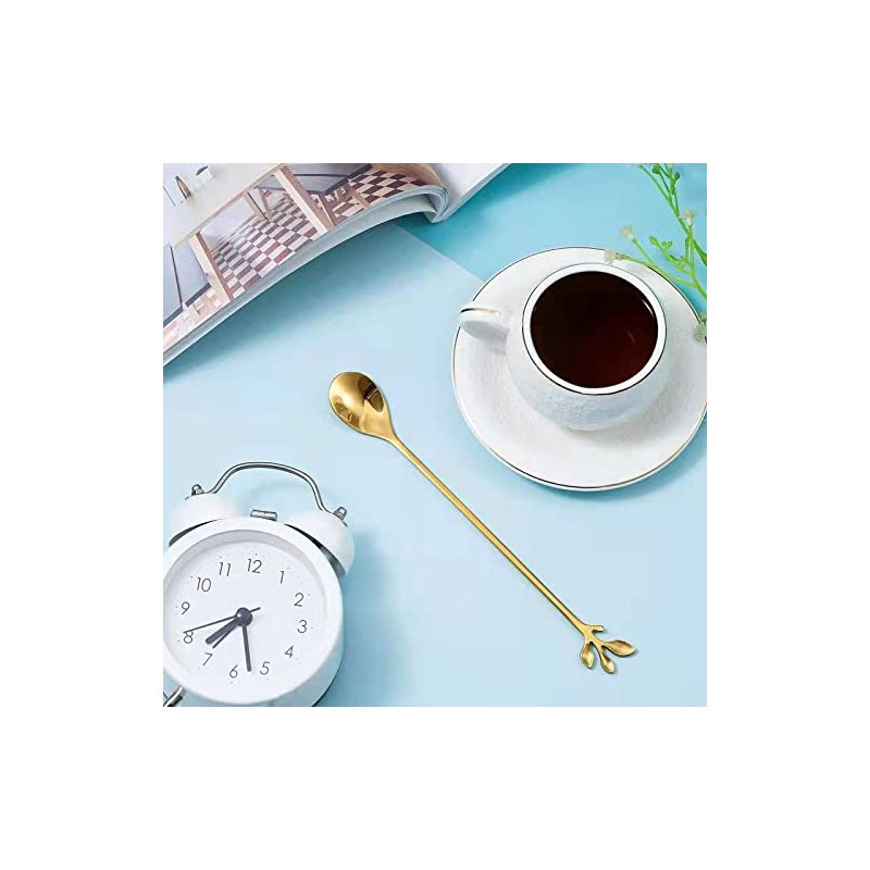 Long Handle Ice Tea Spoons Set Ice Cream Leaf Spoon