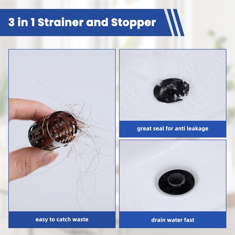 Hygie Rinse Upgraded 3 in 1 Bathroom Sink Stopper 2PCS