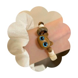 Vacaonio Vintage Cartoon Cat Bracelet Brown Cat Chain Bracelet Wooden Bead Bracelet Acrylic Cat Bracelets Beaded Strand Stretch Bracelet Stone Beaded Bracelet Jewelry for Women