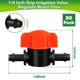 TTioDri 30 Pack 1/4" Drip Irrigation Shut Off Valves, Drip Line Shut Off Switch Valve for 1/4 Inch Drip Irrigation Tubing Water Flow Control In-Line Valve for Garden Drip Systems