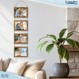 Icona Bay - 5x7 Wall Hanging Picture Frames Collage with 4 Openings - Rustic Brown - Casual Style Engineered Wood Frames - Wall Mount Only - Bliss Collection