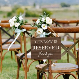 Ryeolo Reserved Row Signs for Wedding - Wood Hanging Seating Signs for Chairs, Rustic Decorations, 10.2x7.8 Inches