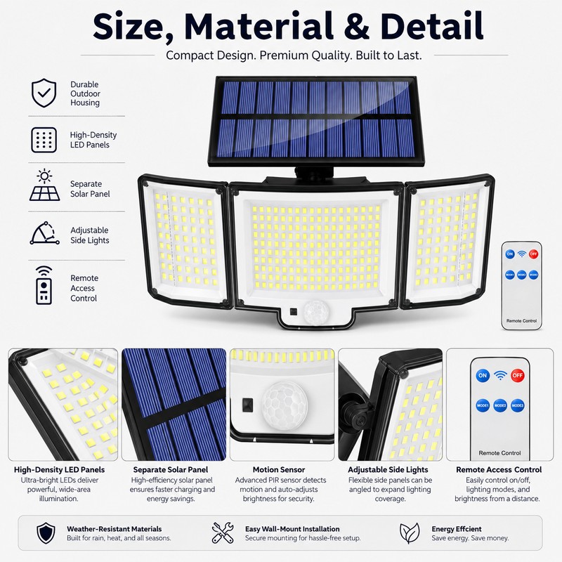 Solar Motion Sensor Light for Outdoor Security – IP65 Waterproof