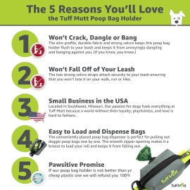 Tuff Mutt Dog Poop Bag Holder for Leash, Lightweight Dispenser for Pet Waste